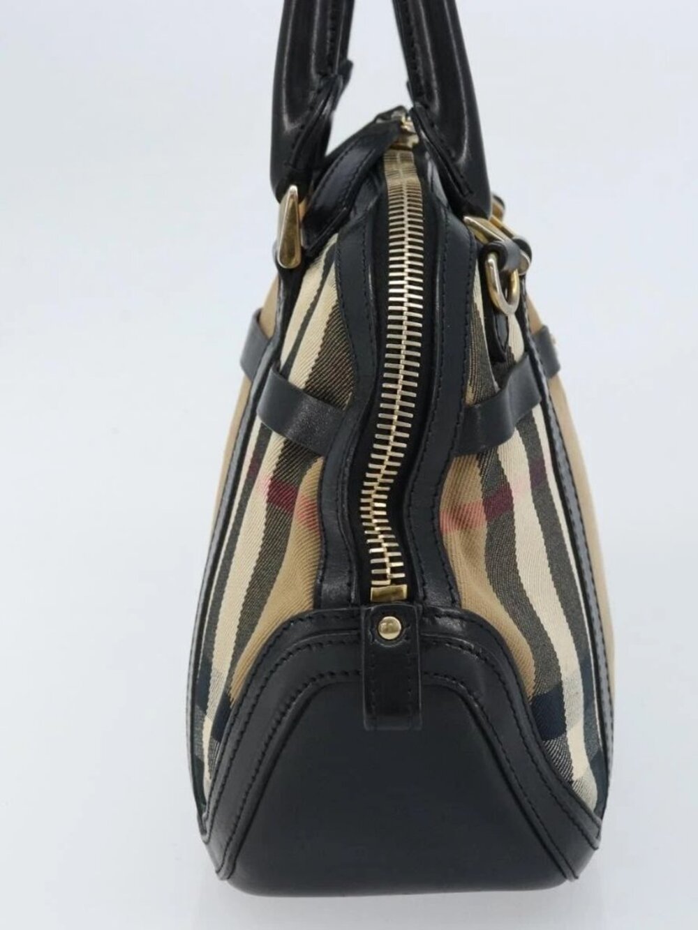 BURBERRY Nova Check Hand Bag Canvas Beige Gold Auth 172387 - Picture 5 of 16
